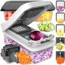 Mueller Pro-Series 10-In-1, 8 Blade Vegetable Chopper, Onion Mincer, Cutter, Dicer, Egg Slicer With Container, French Fry Cutter Potatoe Slicer, Home Essentials & Kitchen Gadgets, Salad Chopper, White/Grey