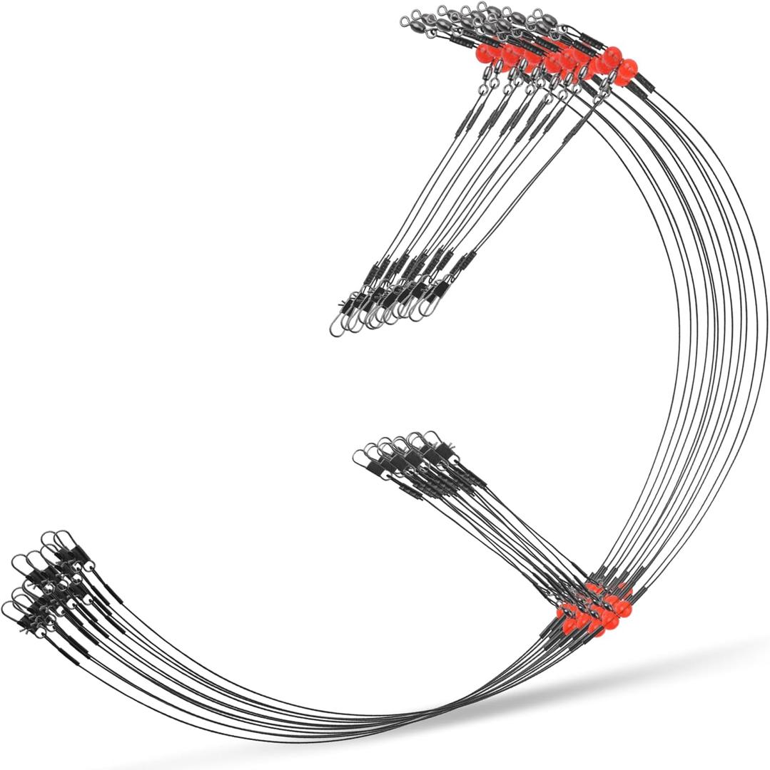 Fishing Leaders Saltwater Tackle Rig Surf Fishing Rigs with Swivel Snaps High Strength Wire Leader Bottom Rigs Fishing Gear Equipment for Lures Bait Hooks (Black Stainless Steel)
