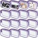 16 Pieces Clear Makeup Bag PVC Zippered Clear Toiletry Carry Pouch Portable Cosmetics Bag Waterproof Makeup Bag Vinyl Plastic Organizer Case for Travel Vacation Bathroom (Purple-M)