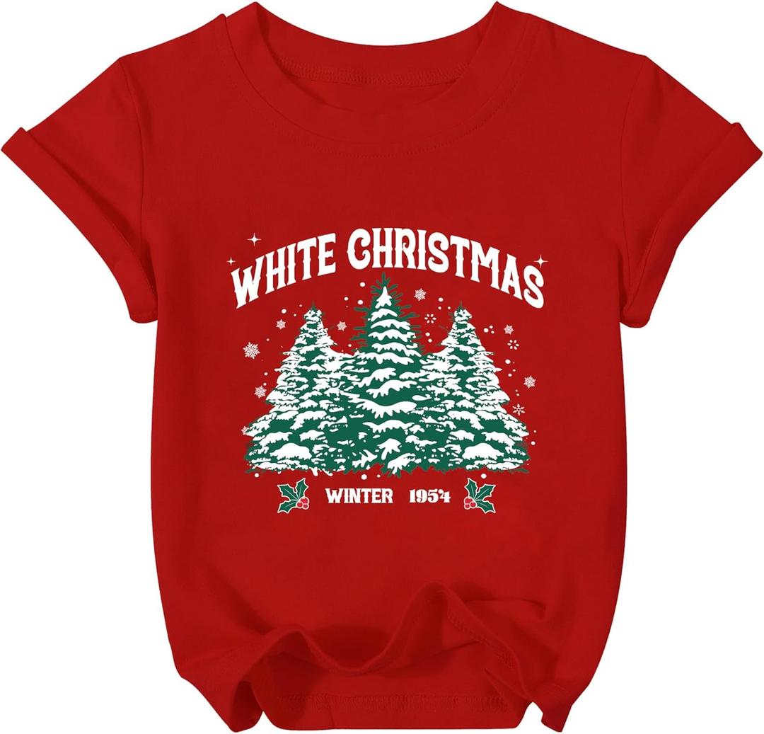 Christmas Shirts Boys Girls Christmas Tree T Shirt Toddler Christmas Graphic Tees Holiday Short Sleeve Tops (Red2)