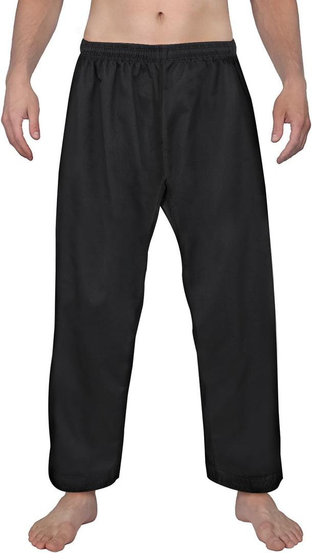 FitsT4 Sports Karate Pants 8oz Middleweight Elastic Waist Martial Arts Pants Perfect for Training or Competition, 000-5 (Size 2-150, Black)