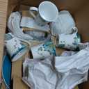 222 Fifth Eliza 16-Piece Teal Porcelain Dinnerware Set  Service for 4, Plate, Bowl & Mug Set, Floral & Peacock Feather Design, for Everyday Dining & Entertainment, Microwave & Dishwasher Safe