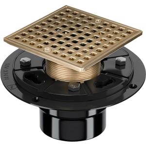 Champagne Bronze Shower Drain 4-1/4 Inch - Square Gold Shower Drain Kit with ABS Flange for 2" or 3" Pipe - Low Profile 304 Stainless Steel Shower Floor Drain Kit with Hair Carcher