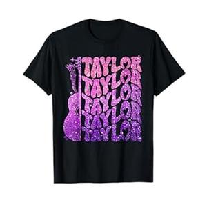 Girl Retro Taylor First Name Personalized Groovy 80's Pink T-Shirt XS