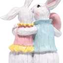 Hodao Easter Bunny Couple Figurine, Romantic Rabbits with Colorful Eggs & Book, Wood Carved Easter Decor, Spring Tabletop Decoration, Sweet Easter Gift for Couples, Family & Home