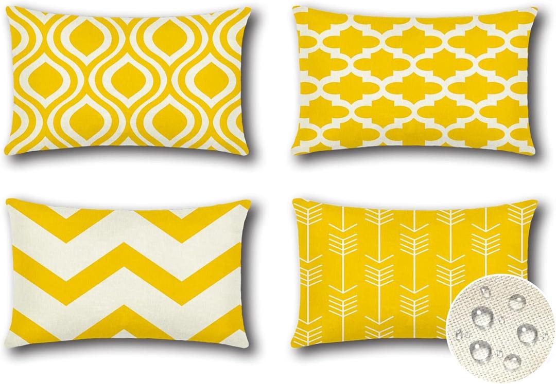 OTOSTAR Pack of 4 Outdoor Waterproof Throw Pillow Covers 16x24 Inch Decorative Outdoor Pillow Covers Garden Modern Yellow Geometric Cushion Cases for Patio Furniture Couch Ten Bench (Yellow)