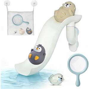 Animals Slide Bath Toy Play Set with Fishing Net, 3 x 11 x 5 inches