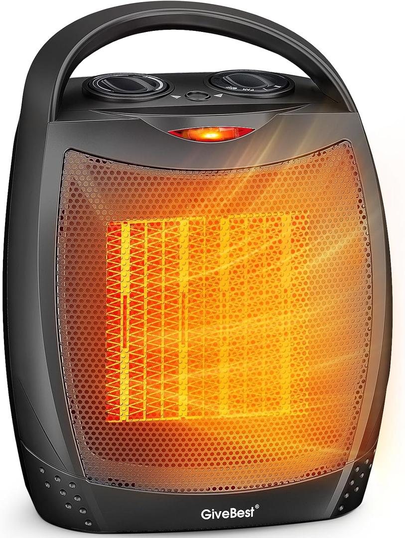 GiveBest Portable Electric Space Heater, 1500W/750W Ceramic Heater with Thermostat, Heat Up 200 Square Feet in Minutes, Safe and Quiet for Office Room Desk Indoor Use (Black)