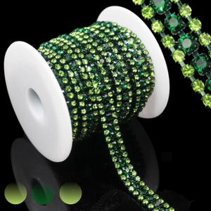 PEARLY JUN 3 Yards 3 Rows Peridot Emerald Rhinestone Chain Bling Crystal Trips Diamond Applique Silver Fringe Trim for Crafts Dress Applique Clothing Sewing Embellishments
