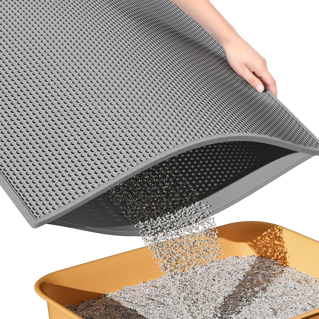 ESTHELLO Cat Litter Mat, Cat Litter Trapping Mat, Honeycomb Double Layer Design, Easy to Clean,Washable (24 x 15 Gray