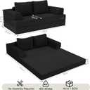 COMAX Futon Sofa Bed, Convertible Folding Sofa Bed, Boneless Couch Loveseat Corduroy with Pillows, Small Foldable Floor Couch Comfy Lounge Sleeper for Living Room Bedroom, Black