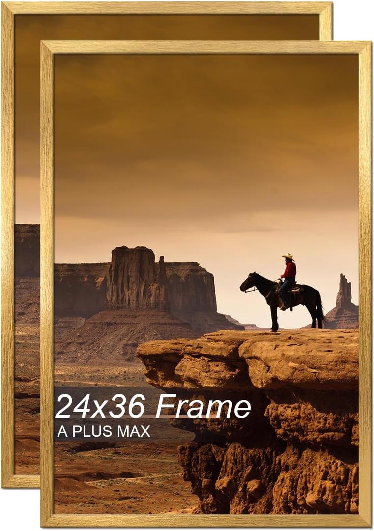 A PLUS MAX 24x36 Picture Frame Set of 2 Gold Light Weight Wall Mount
