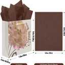 qiqee 6PCS Brown Tone Flowers Paper Gift Bags with Tissue Paper Handles Medium Size Bags18pcs Tissue Paper