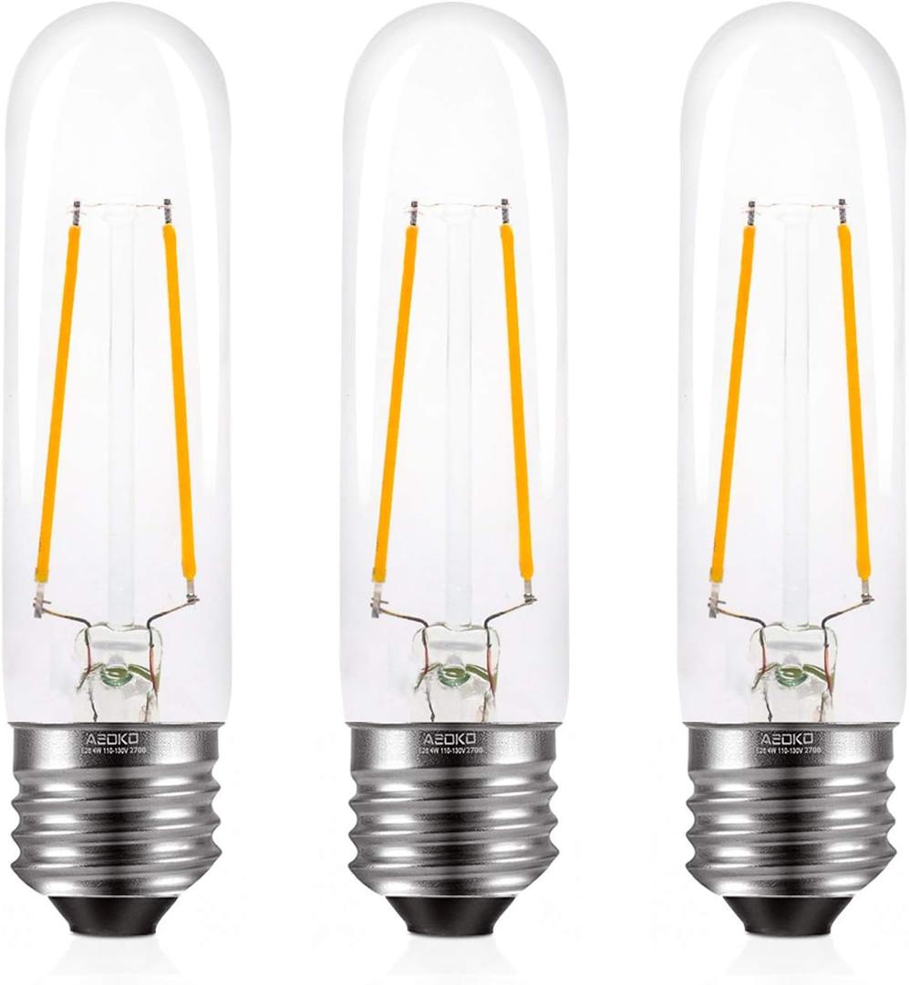 T10 Edison LED Tube Bulbs - Warm White, 2700K, Dimmable - Vintage Style, 4W Equivalent to 40W Incandescent, E26 Base, 3 Pack for Pendant Lights & Desk Lamps
