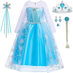 Little Girls Princess Costume Blue Cosplay Dress up for Halloween Party with Accessories Blue (7-8 Years)