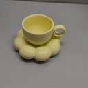 Koythin Ceramic Coffee Mug with Saucer Set, Creative Cute Cup with Sunflower Coaster for Office and Home, Dishwasher and Microwave Safe, 6.5 oz/200 ml for Tea Latte Milk (Lemon Yellow)