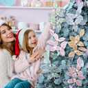 6 Pcs Candy Land Christmas Decorations 13.8'' Pastel Candy Christmas Tree Picks and Sprays Pastel Poinsettia Leaves Stem Pink Yellow Green Blue Macaron Tree Toppers for Wreath Garland Vase