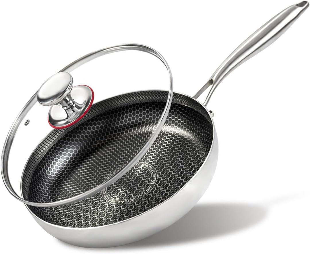 stainless steel 10" induction skillet non-stick eggs, hybrid non-stick skillet for induction, oven, broiler & dishwasher, non-toxic chef's pan, pfoa-free cookware