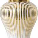 Ginger Jar, Decorative Porcelain Ginger jar with lid, White Gold Ceramic Vase for Decor Decor, Kitchen, Bookshelf Decor, Storage jar, Table Center Vase(9in)