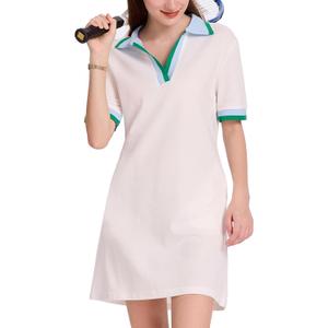 WOWULOVELY Polo Dress for Women V Neck Casual Short Sleeve Mini Shirt Dress Flowy Contrast Color Golf Tennis A Line Dresses (White, L)