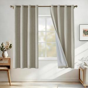 Faux Linen 100% Blackout Curtains for Bedroom, Black Out Curtains 63 Inch Long, Room Darkening Curtains Living Room, Curtain Grommets Drapes, Thermal Curtains (2 Panels, Natural)