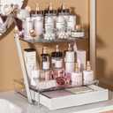 Z-Shaped Bathroom Countertop Organizer  2-Tier Vanity Organizer with Sliding Tray & Drawer for Skincare, Makeup & Perfume  Acrylic Storage for Dresser, Office or Desk (Transparent)