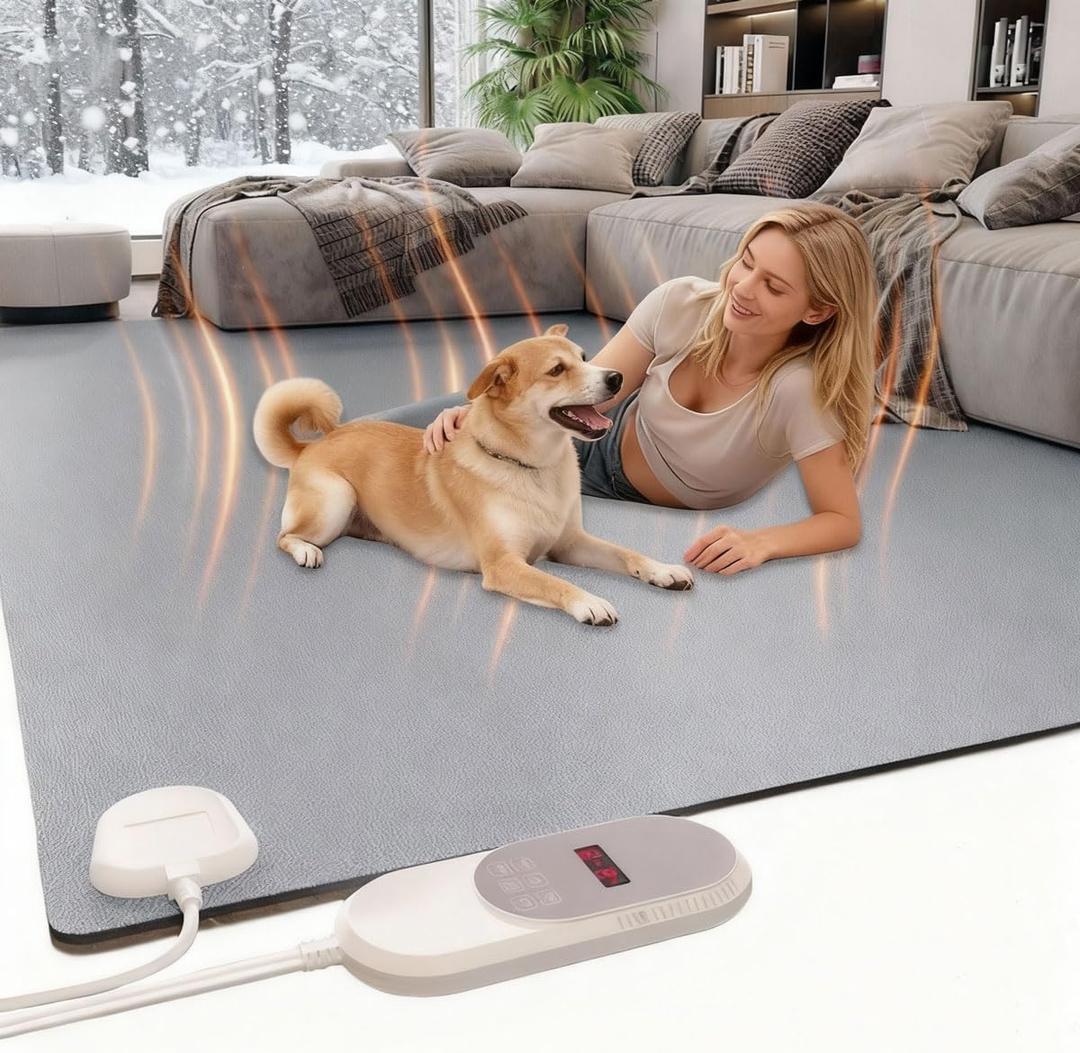 Heated Floor Mats, Electric Heated Rug Mat, Radiant Floor Heater,PU Surface, Non-Slip, Easy to Clean,6 Temp Levels w/Timer, Electric Floor Mat-110V(23.6x74.8in)