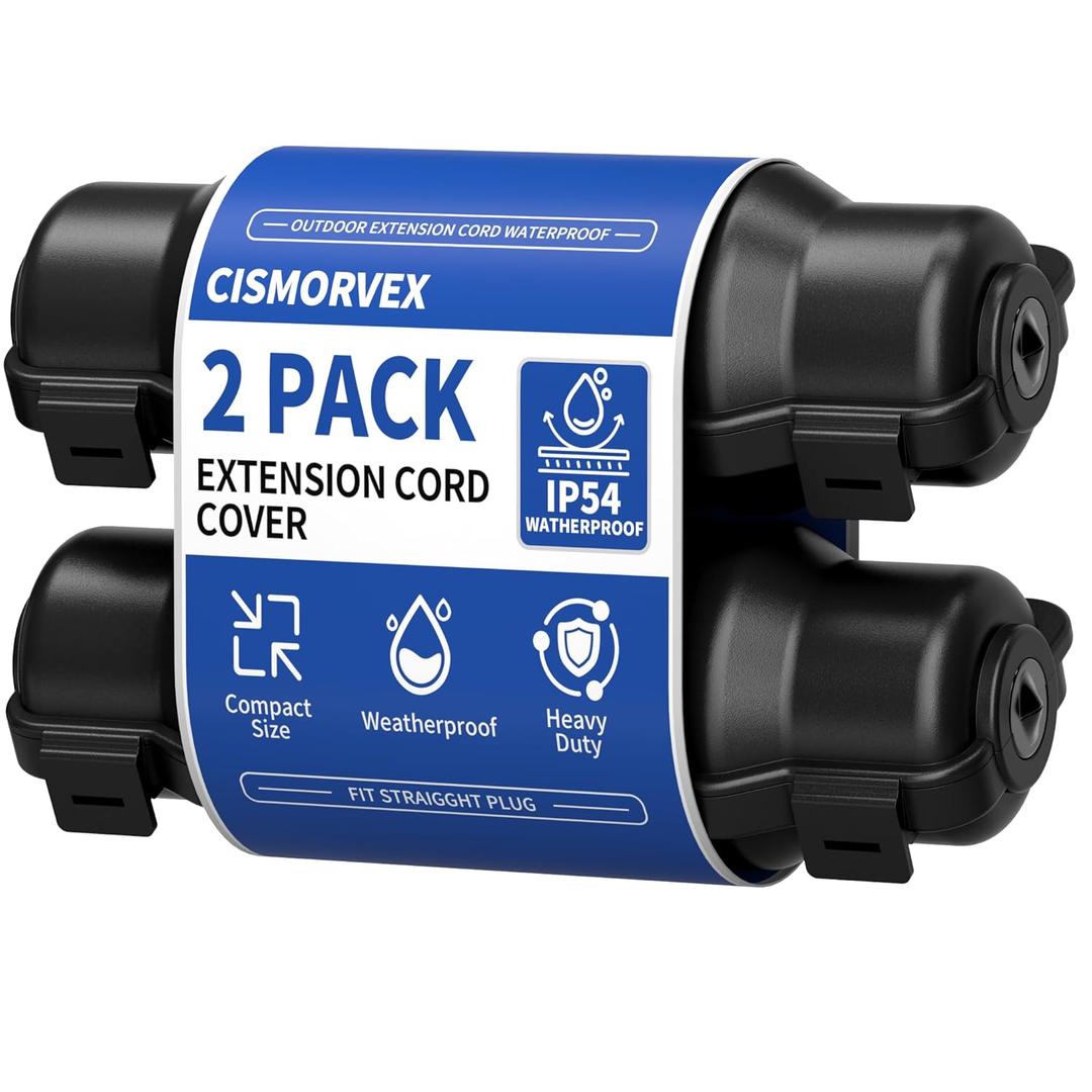 2 Pack Outdoor Extension Cord Safety Cover with Waterproof Seal IP54 Water-Resistant, Weatherproof Electrical Connection Box with 2 Latches, Plug, Socket, Holiday Decoration Light, Black
