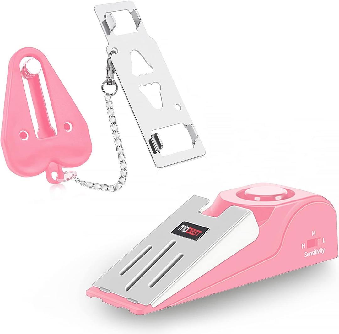 Hotel Door Lock & Door Stop Alarm,Dual Protection Security Devices Pocket Door Stopper Self Defensey Tools for Hotel Travel Home Apartment House, Pink/Pink