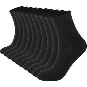 Monxiery Womens Cotton Cushioned Ankle Socks, Athletic Quarter Mini Crew Socks, 5 Pairs Thicken Black M-L