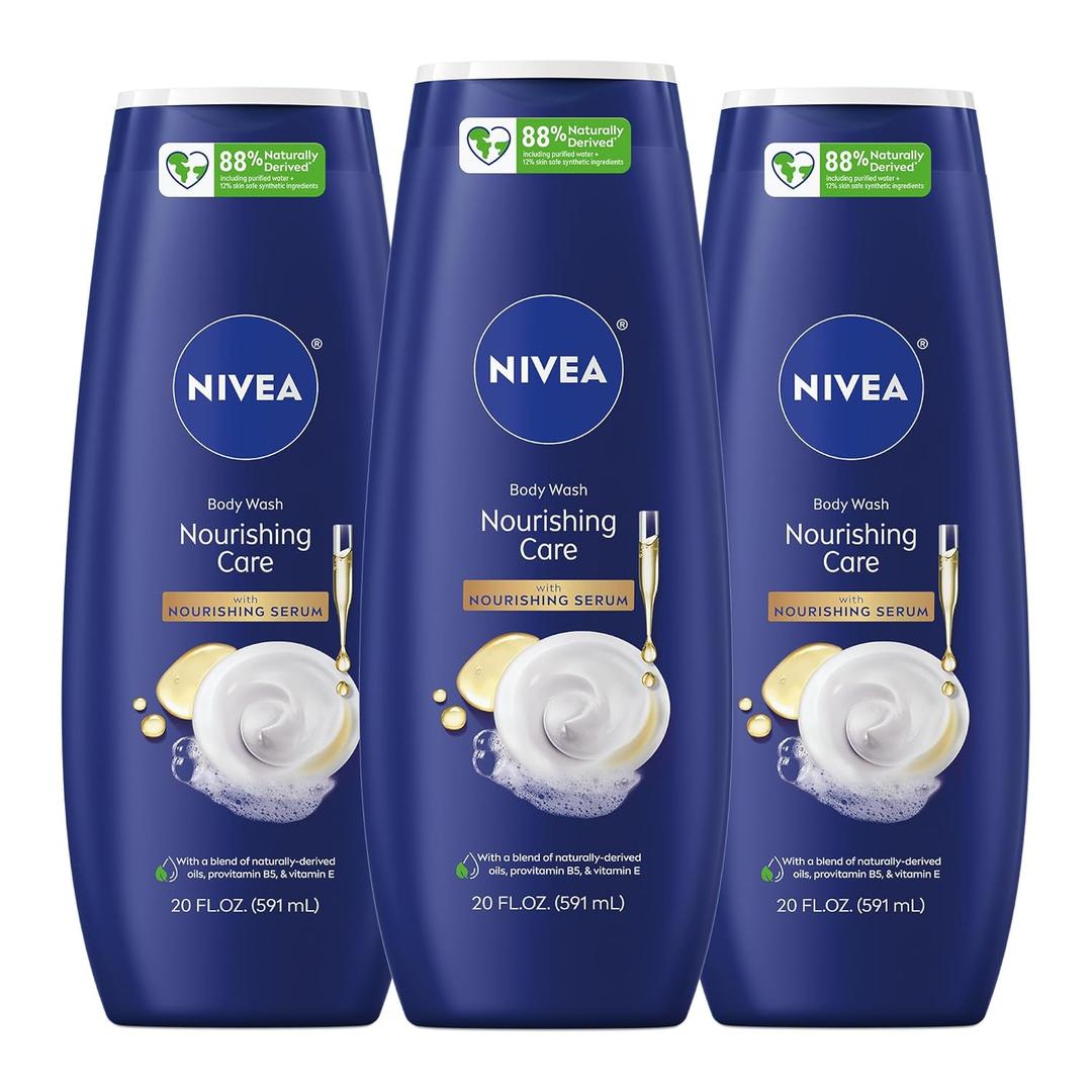 NIVEA Nourishing Care Body Wash with Nourishing Serum, Moisturizing Body Wash for Women, Enriched with Provitamin B5 and Vitamin E, 20 Fl Oz Bottle, Pack of 3