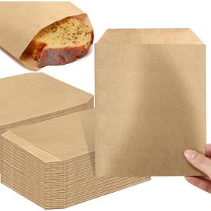 Eersida 200 Pcs Kraft Paper Treat Bags Mini Paper Small Flat Favor Silverware Party Favor Envelopes Merchandise Bags for Snack Cookie Popcorn Candy Sandwich Gift (5 x7inch)