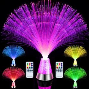 Tuanse 2 Packs LED Fiber Optic Lamp Color Changing Fiber Optic Centerpiece with Crystal Base Battery Powered Glitter Lights 13.5 Inch Calming Sensory Light for Table Home Decor, Remote Control