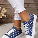 Women Star Pattern Lace-Up Front Canvas Shoes, Sporty Sneakers 6