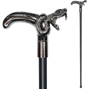 Walking Cane for Men & Women & Seniors - 36.5 Inch Heavy Duty 500+ lbs Capacity, Snake Ergonomic Handle, Decorative & Ornate Design, Gothic & Goth Elegant Artistry, Metal Cane