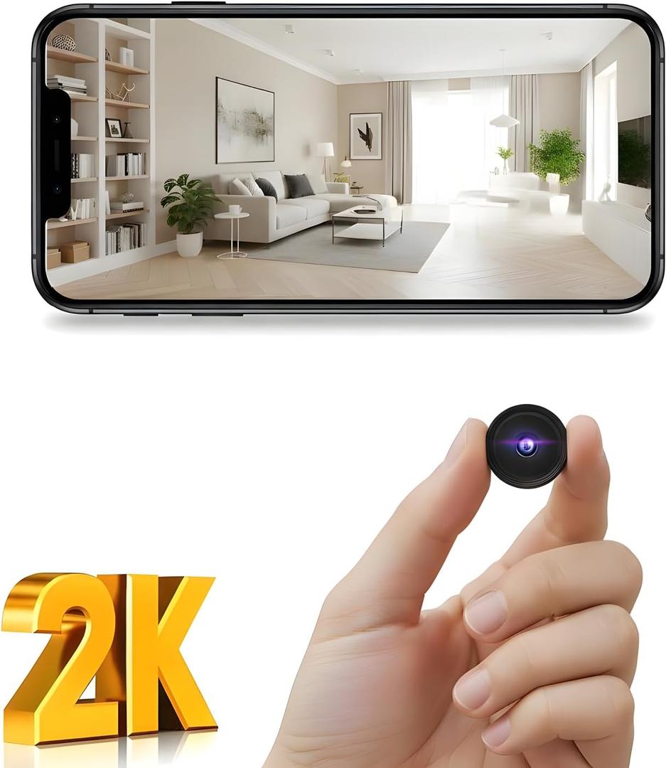 2K Hidden Camera, Mini Spy Camera Wireless for Home Security, Small Indoor Nanny Cam with Night Vision & Motion Detection, Secret WiFi Camera for Pet/Baby, Camaras Espias Ocultas, Black
