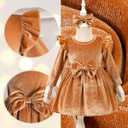 Kucnuzki Toddler Baby Girl Clothes Velvet Dress Solid Little Flower Girl Dress Princess Casual Party Dress for Girl Fall (18-24 Months, Brown)