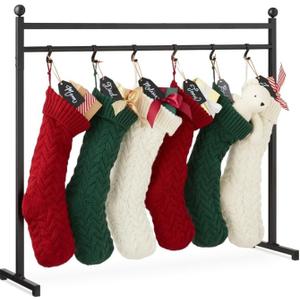 Deluxe Christmas Stocking Holder Stand for Floor-Heavy Duty Freestanding Rack | Iron Metal with Sturdy Base: 45.6 Long x 38.2 Height x 11 Wide | Holiday Decor Hanger | Black 6 Big 6 Small Hooks
