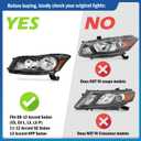 Headlights W/Bulbs for 2008-2012 Honda Accord 4Dr Headlamp Replacement Driver & Passenger Side, NOT fit coupe models or Crosstour models