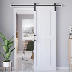 32x84 Inch White Sliding Barn Door Slab and 5.5ft Hardware Kit Included, MDF Wood Panel Covered with Water-Proof Scratch-Proof PVC Surface, Easy to Clean, Simple DIY Assembly