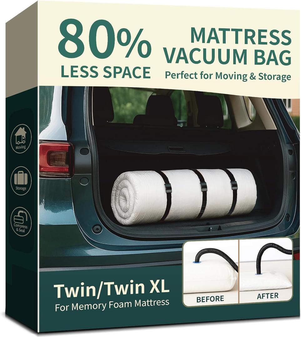 Memory Foam Mattress Vacuum Bag for Moving and Storage  Heavy Duty Compression Bag with Straps, Vacuum Bag for Memory Foam Mattress (Twin/Twin-XL)