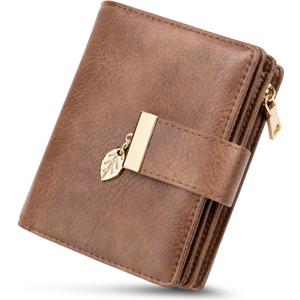 Small Wallets for Women Rfid Blocking Leather Bifold Credit Card Holder Ladies Wallet Zipper Pocket with ID Window