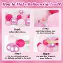 139pcs Pink Cartoon Cat Balloon Garland Arch Kit, Hot Pink White Long Balloons with 15inch Flower Foil Balloons for Cat Themed Birthday Baby Shower Party Decorations