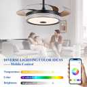 48 inch Modern Retractable Ceiling Fan with Lights and Remote Control, RGB 6Speed Dimmable Fandelier, Smart Ceiling Fan Light with Bluetooth Speaker, Reversible Bedroom