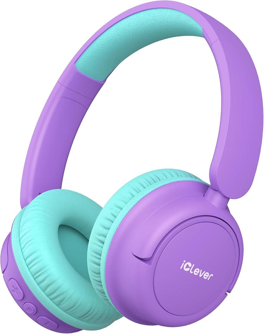 iClever BTH22 Kids Bluetooth Headphones, 60H Play Time, USB C Fast Charging, Bluetooth 5.4, AUX Cord,Safe Volume 74/85 dBA,Toddler Headphones for iPad/Tablet/Travel/School, Purple