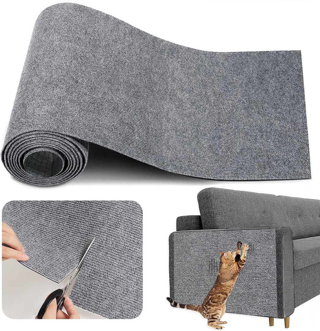 Cat Scratching Mat 100"x16" Timmable Cat Scratch Furniture Protector, Self-Adhesive Scratching Carpet for Post, DIY Climbing Scratcher and Cat Tree Shelves(Light Grey)