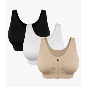 Women's Zip Front Sports Bra Wireless Post-Surgery Bra Active Yoga Sports Bras XL