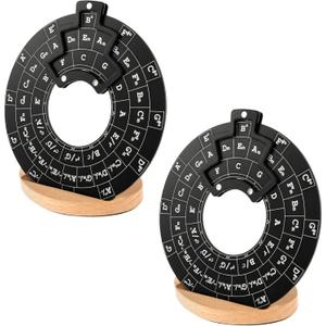 2 Pack Circle of Fifths Wheel Metal with Wooden Stand, Guitar Music Theory Disc Circle of Fifths Easy to Use Circle of Fifths Portable Circle of Fifths Wheel for Musicians Songwriting