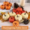 16PCS Artificial Mini Fake Pumpkins Set with Fall LeavesFoam Plastic Carvable DIY Small White Craft Pumpkins Decor for Thanksgiving Halloween Home Fall Porch Table Decor