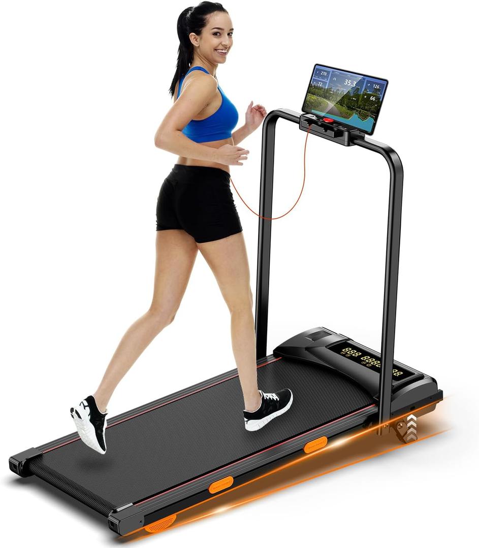 Walking Pad Treadmill Under Desk,6% Manual Incline,300lbs Capacity,Foldable Portable 2.5HP Mini Treadmill for Home,APP Compatible,Compact Design for Walking Fitness Workout Equipment (Black Orange)